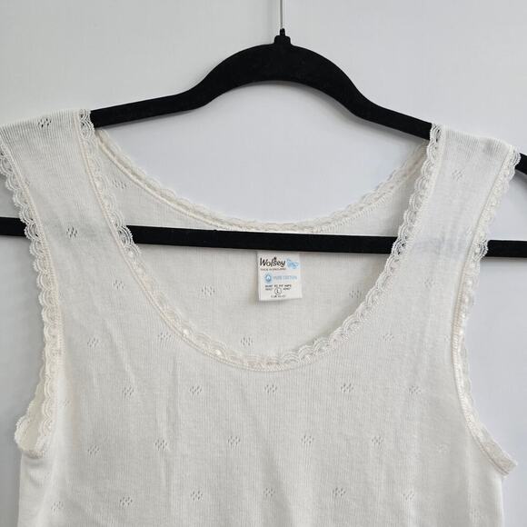 Wolsey Women’s White Knit Tank Top Sweater Lace L VTG Y2K Minimalist cottagecore - Picture 2 of 7